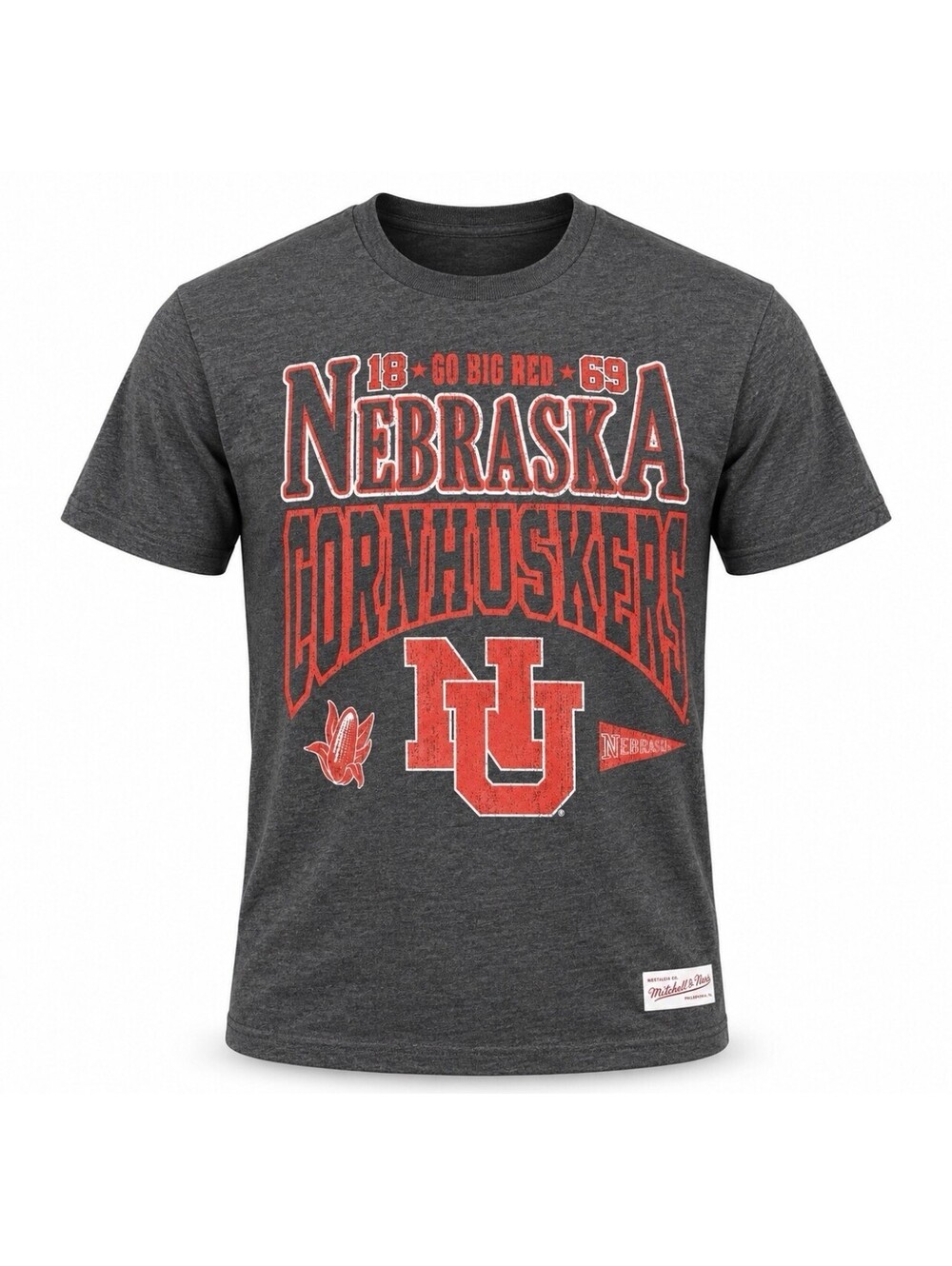 Mitchell & Ness Nebraska Cornhuskers NCAA Big Champ Mens Medium Gray T-Shirt New